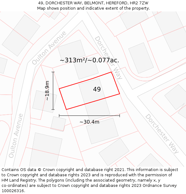 49, DORCHESTER WAY, BELMONT, HEREFORD, HR2 7ZW: Plot and title map