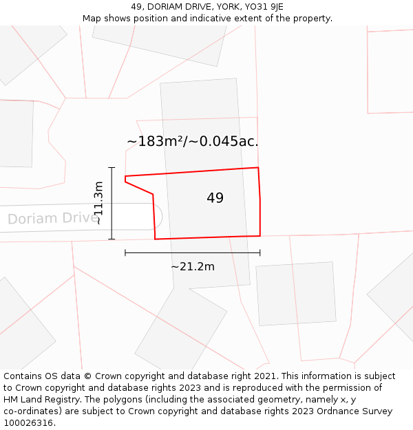 49, DORIAM DRIVE, YORK, YO31 9JE: Plot and title map