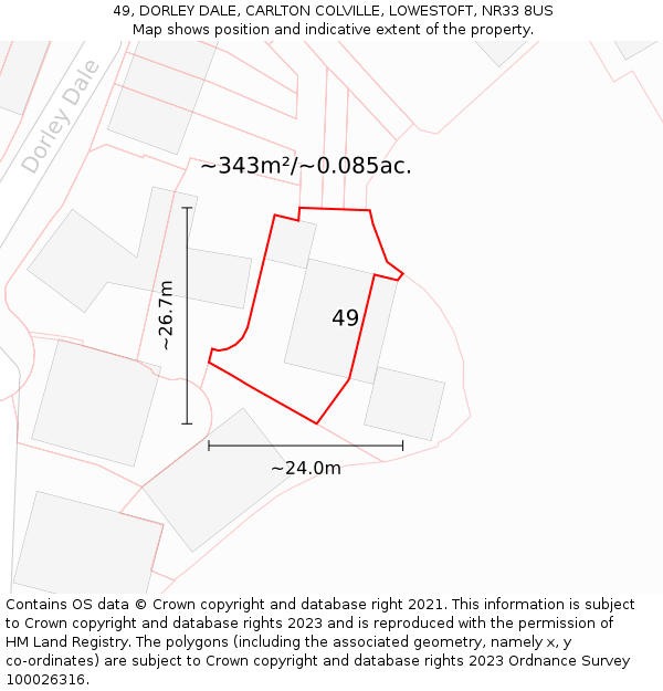 49, DORLEY DALE, CARLTON COLVILLE, LOWESTOFT, NR33 8US: Plot and title map