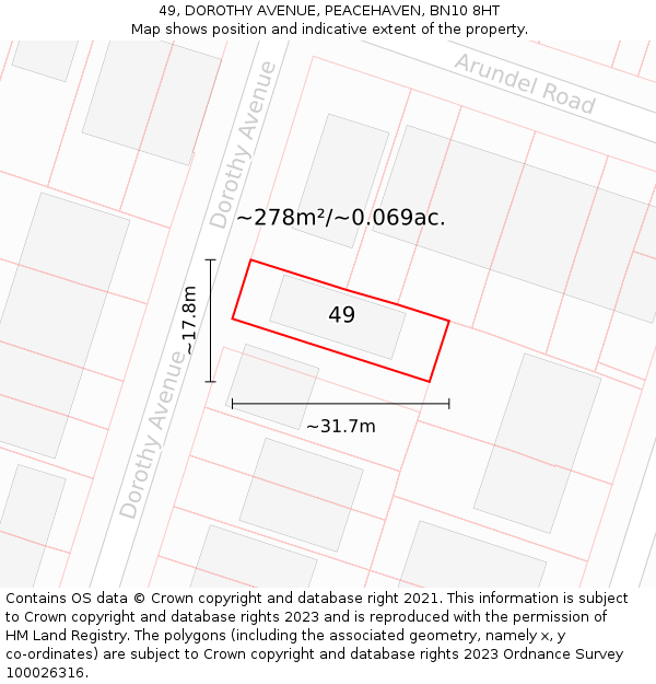 49, DOROTHY AVENUE, PEACEHAVEN, BN10 8HT: Plot and title map