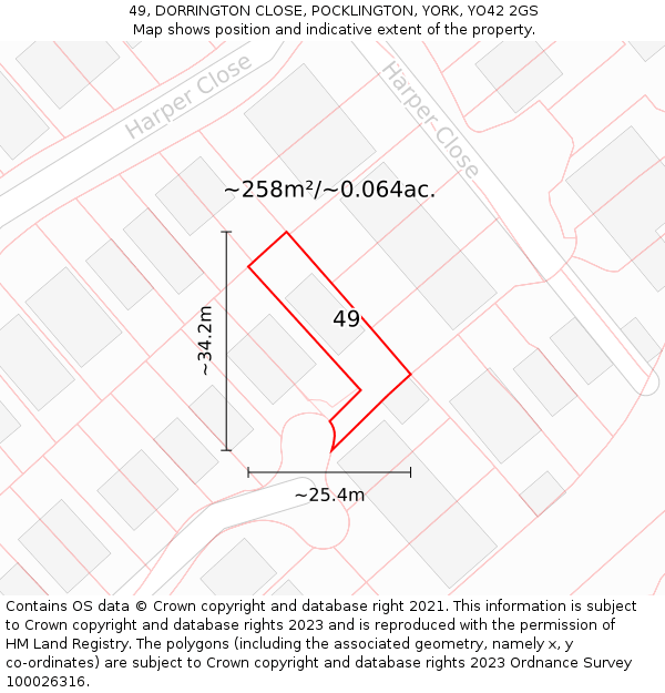 49, DORRINGTON CLOSE, POCKLINGTON, YORK, YO42 2GS: Plot and title map
