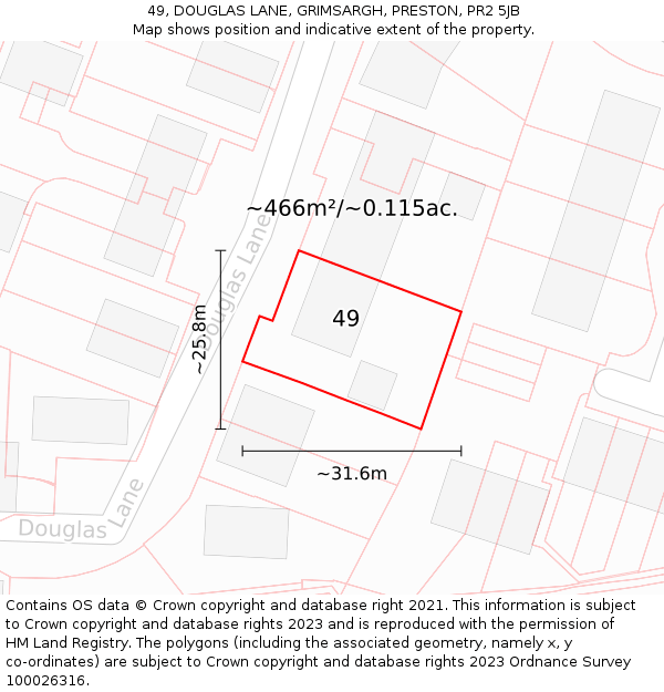 49, DOUGLAS LANE, GRIMSARGH, PRESTON, PR2 5JB: Plot and title map