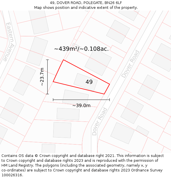 49, DOVER ROAD, POLEGATE, BN26 6LF: Plot and title map