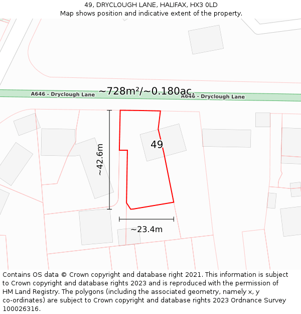 49, DRYCLOUGH LANE, HALIFAX, HX3 0LD: Plot and title map