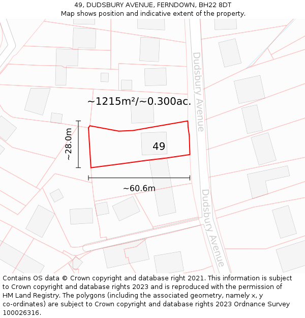 49, DUDSBURY AVENUE, FERNDOWN, BH22 8DT: Plot and title map