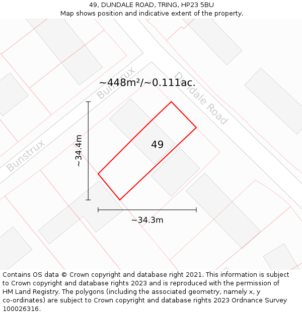 49, DUNDALE ROAD, TRING, HP23 5BU: Plot and title map