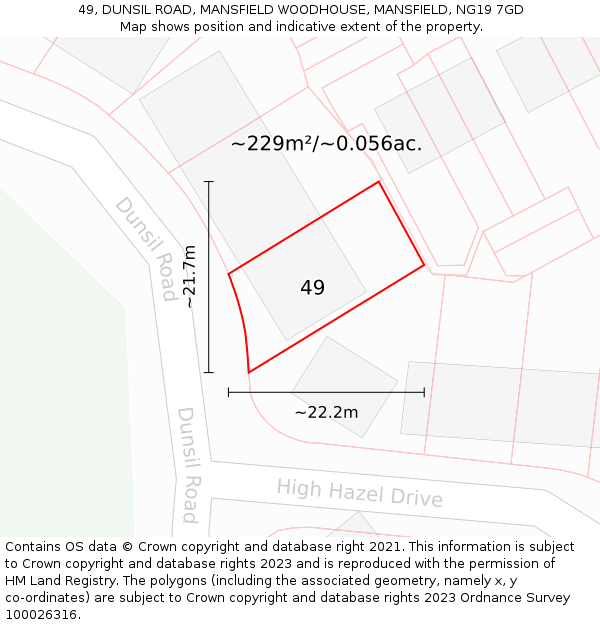 49, DUNSIL ROAD, MANSFIELD WOODHOUSE, MANSFIELD, NG19 7GD: Plot and title map