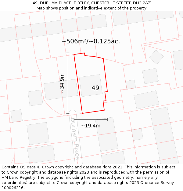 49, DURHAM PLACE, BIRTLEY, CHESTER LE STREET, DH3 2AZ: Plot and title map