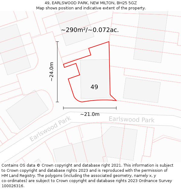 49, EARLSWOOD PARK, NEW MILTON, BH25 5GZ: Plot and title map