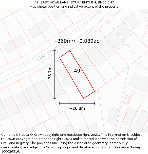 49, EAST HOWE LANE, BOURNEMOUTH, BH10 5HY: Plot and title map