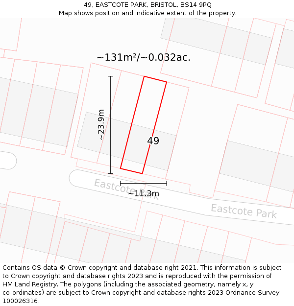 49, EASTCOTE PARK, BRISTOL, BS14 9PQ: Plot and title map