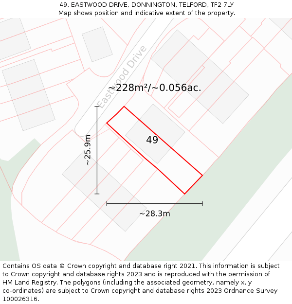 49, EASTWOOD DRIVE, DONNINGTON, TELFORD, TF2 7LY: Plot and title map