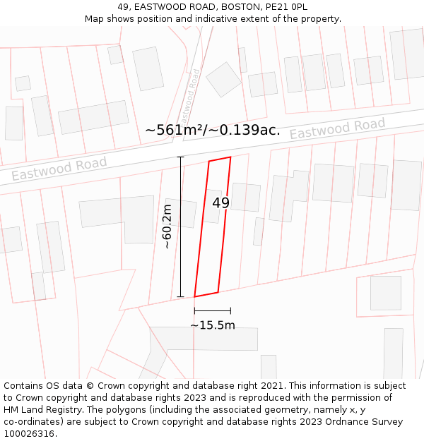 49, EASTWOOD ROAD, BOSTON, PE21 0PL: Plot and title map