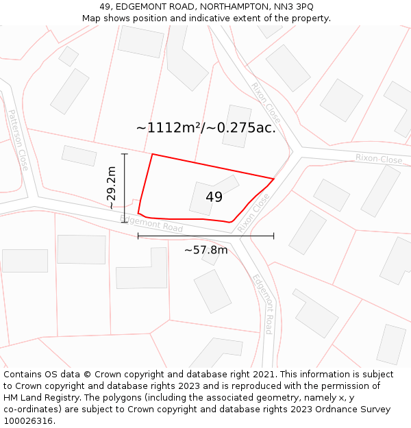 49, EDGEMONT ROAD, NORTHAMPTON, NN3 3PQ: Plot and title map