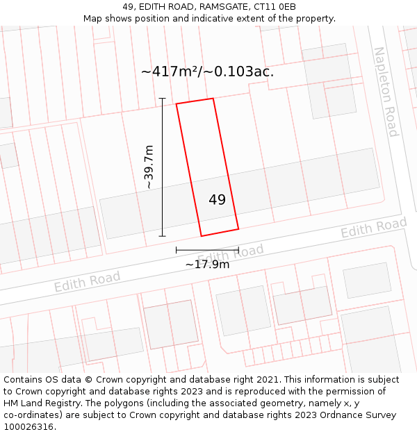 49, EDITH ROAD, RAMSGATE, CT11 0EB: Plot and title map