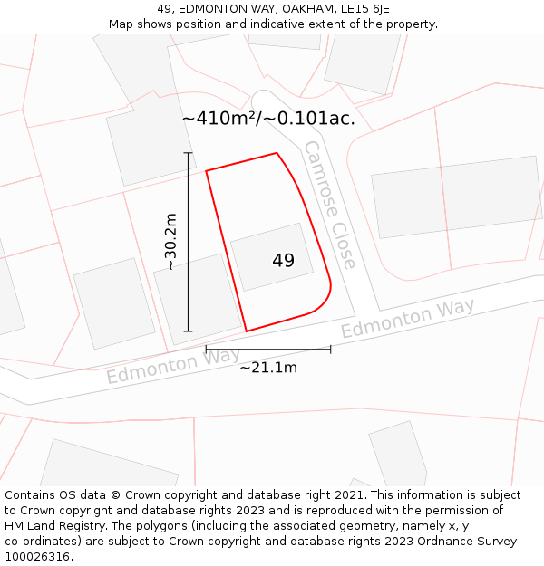 49, EDMONTON WAY, OAKHAM, LE15 6JE: Plot and title map