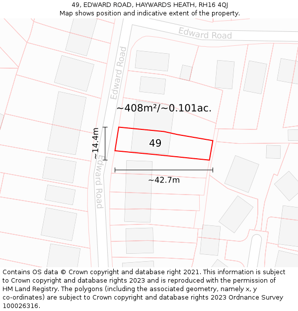 49, EDWARD ROAD, HAYWARDS HEATH, RH16 4QJ: Plot and title map