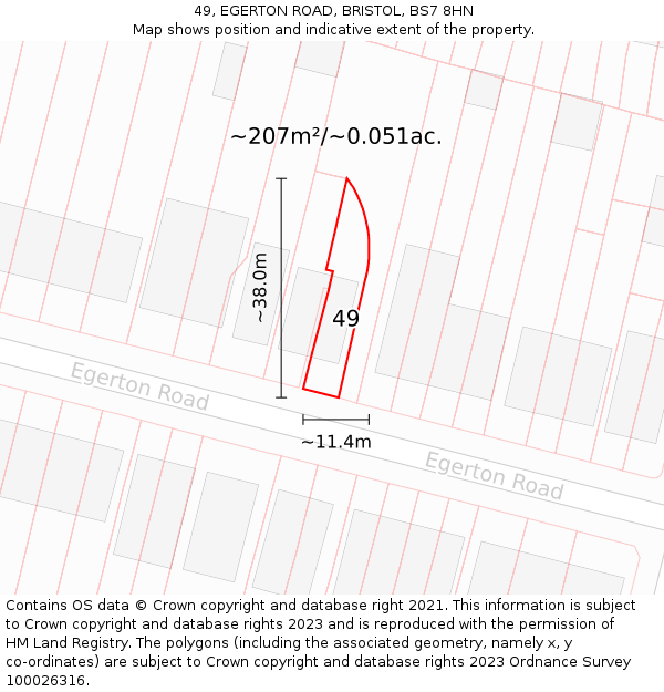 49, EGERTON ROAD, BRISTOL, BS7 8HN: Plot and title map