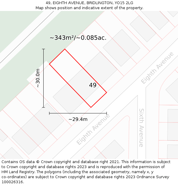 49, EIGHTH AVENUE, BRIDLINGTON, YO15 2LG: Plot and title map