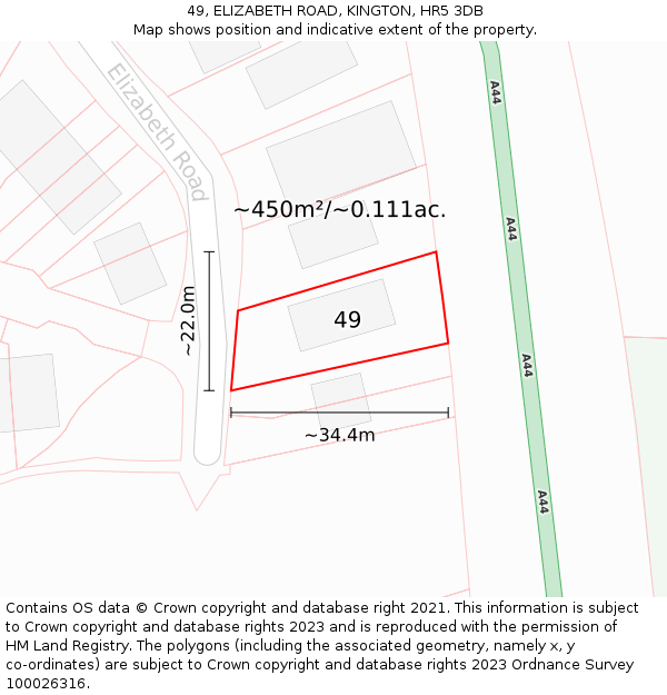 49, ELIZABETH ROAD, KINGTON, HR5 3DB: Plot and title map