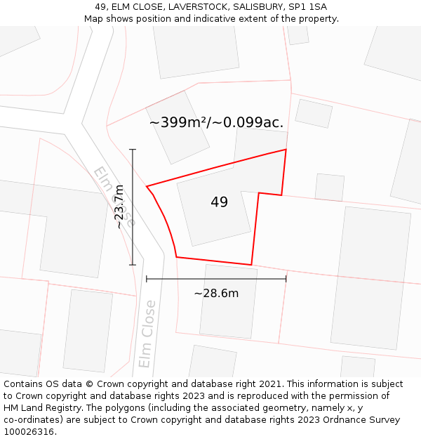 49, ELM CLOSE, LAVERSTOCK, SALISBURY, SP1 1SA: Plot and title map
