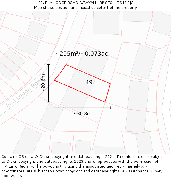 49, ELM LODGE ROAD, WRAXALL, BRISTOL, BS48 1JG: Plot and title map