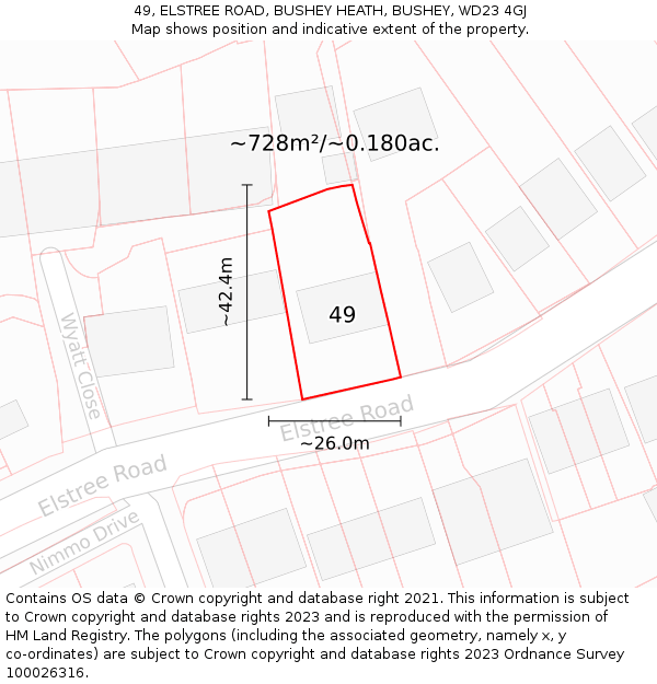 49, ELSTREE ROAD, BUSHEY HEATH, BUSHEY, WD23 4GJ: Plot and title map