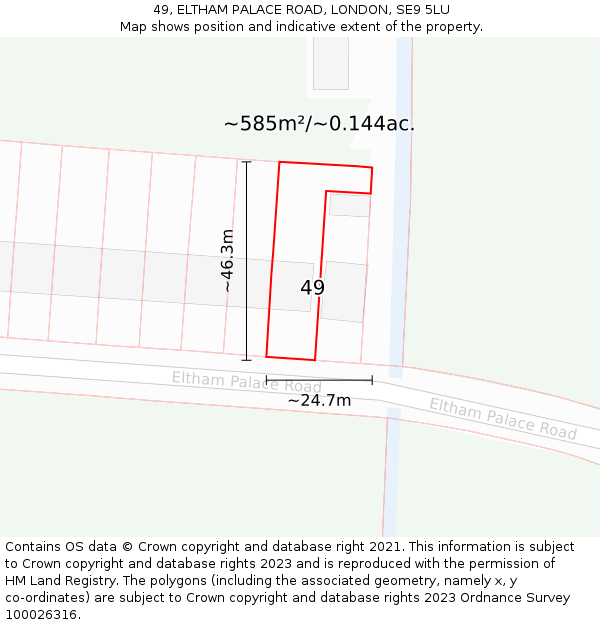 49, ELTHAM PALACE ROAD, LONDON, SE9 5LU: Plot and title map