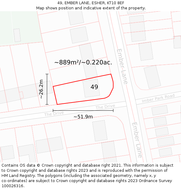 49, EMBER LANE, ESHER, KT10 8EF: Plot and title map