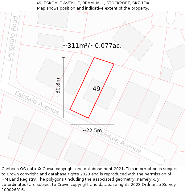 49, ESKDALE AVENUE, BRAMHALL, STOCKPORT, SK7 1DX: Plot and title map