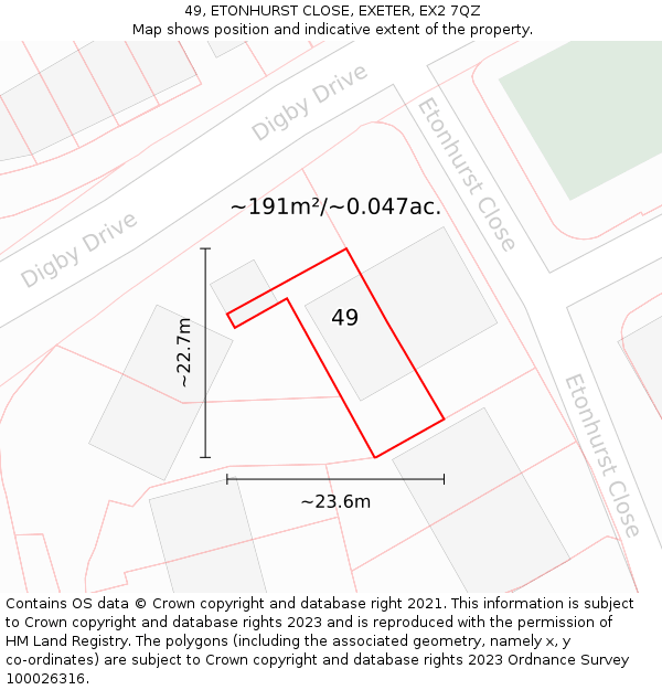 49, ETONHURST CLOSE, EXETER, EX2 7QZ: Plot and title map