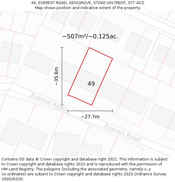 49, EVEREST ROAD, KIDSGROVE, STOKE-ON-TRENT, ST7 4DZ: Plot and title map