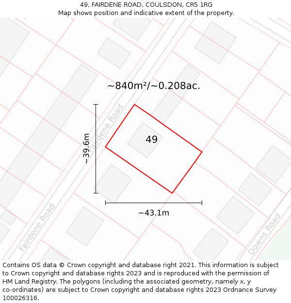 49, FAIRDENE ROAD, COULSDON, CR5 1RG: Plot and title map