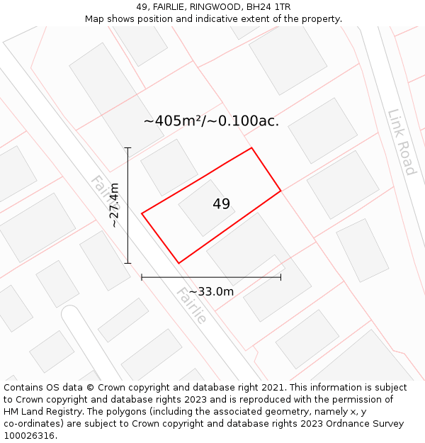 49, FAIRLIE, RINGWOOD, BH24 1TR: Plot and title map