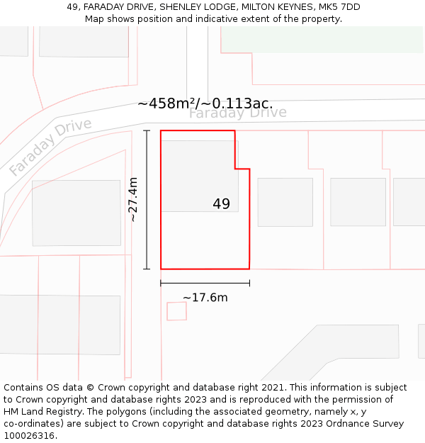 49, FARADAY DRIVE, SHENLEY LODGE, MILTON KEYNES, MK5 7DD: Plot and title map