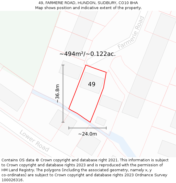 49, FARMERIE ROAD, HUNDON, SUDBURY, CO10 8HA: Plot and title map