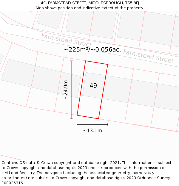 49, FARMSTEAD STREET, MIDDLESBROUGH, TS5 8FJ: Plot and title map