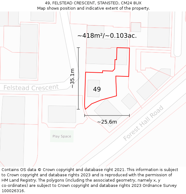 49, FELSTEAD CRESCENT, STANSTED, CM24 8UX: Plot and title map