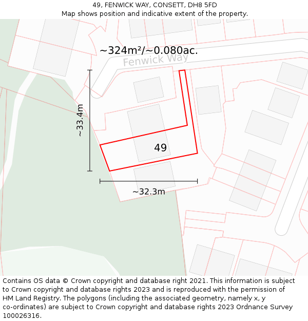 49, FENWICK WAY, CONSETT, DH8 5FD: Plot and title map