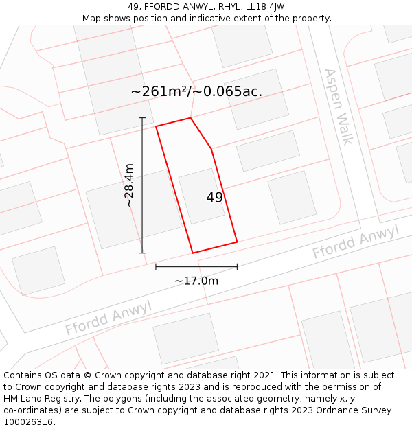 49, FFORDD ANWYL, RHYL, LL18 4JW: Plot and title map