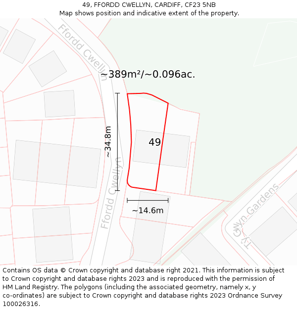 49, FFORDD CWELLYN, CARDIFF, CF23 5NB: Plot and title map