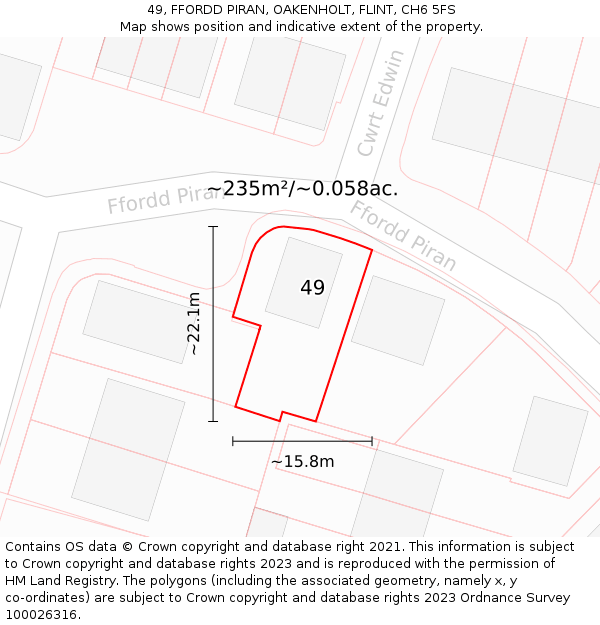 49, FFORDD PIRAN, OAKENHOLT, FLINT, CH6 5FS: Plot and title map