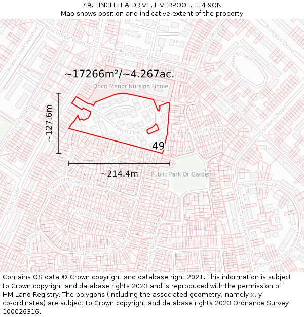 49, FINCH LEA DRIVE, LIVERPOOL, L14 9QN: Plot and title map