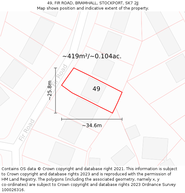 49, FIR ROAD, BRAMHALL, STOCKPORT, SK7 2JJ: Plot and title map