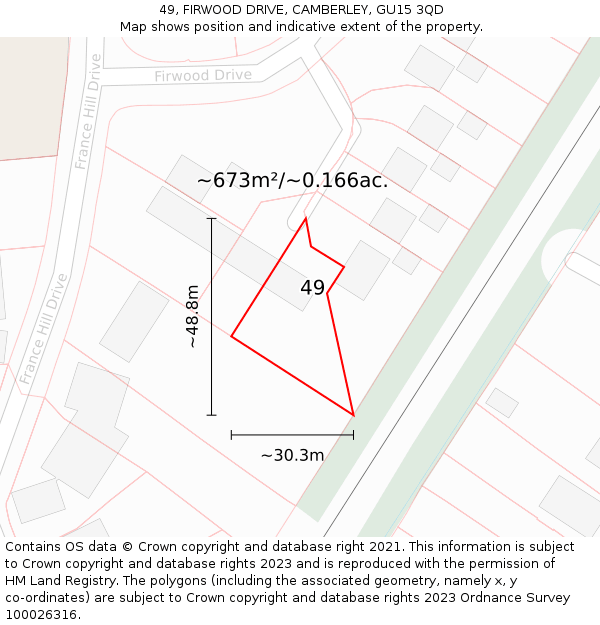 49, FIRWOOD DRIVE, CAMBERLEY, GU15 3QD: Plot and title map