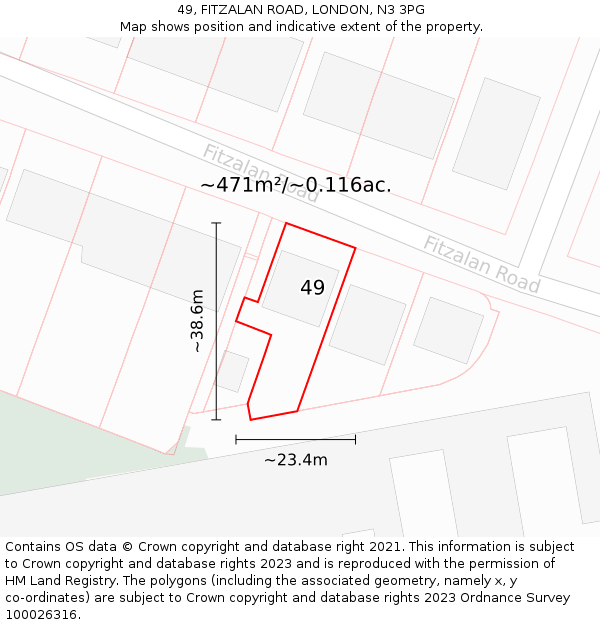 49, FITZALAN ROAD, LONDON, N3 3PG: Plot and title map