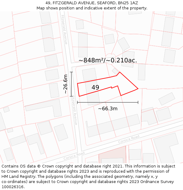 49, FITZGERALD AVENUE, SEAFORD, BN25 1AZ: Plot and title map