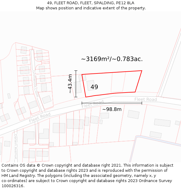 49, FLEET ROAD, FLEET, SPALDING, PE12 8LA: Plot and title map