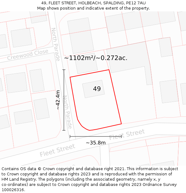 49, FLEET STREET, HOLBEACH, SPALDING, PE12 7AU: Plot and title map