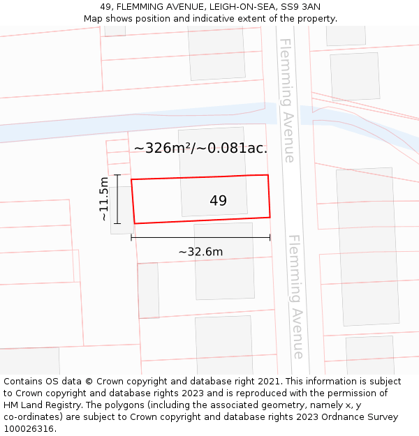 49, FLEMMING AVENUE, LEIGH-ON-SEA, SS9 3AN: Plot and title map